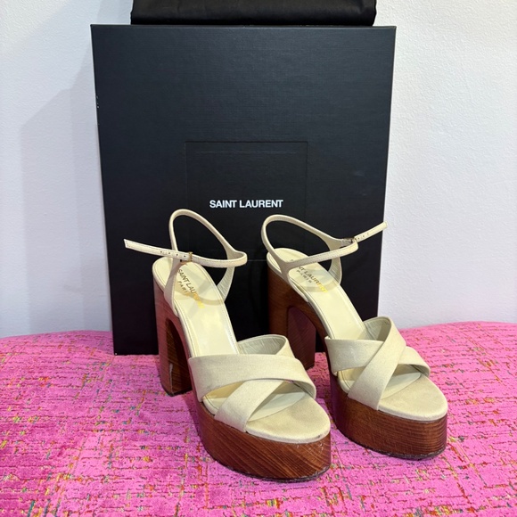 Saint Laurent Bianca Platform Sandal in Beige- 39 - Picture 2 of 7